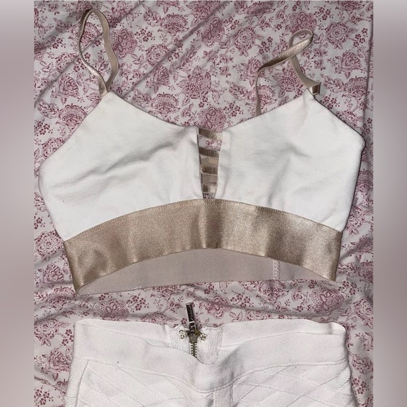 BEBE ivory short bandage mini skirt crop top 2 pc set XS extra small - Picture 3 of 11